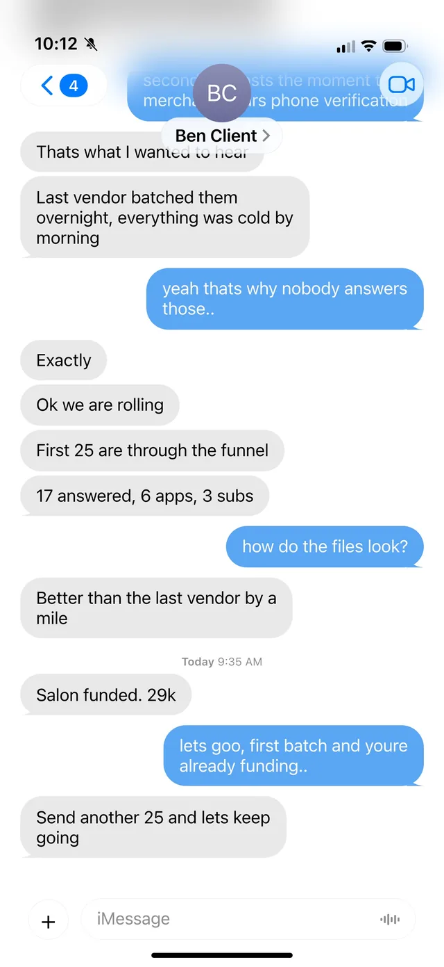 iMessage thread with a buyer: “Send another 25 and lets keep going”