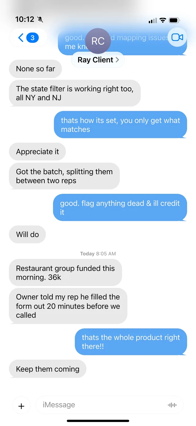 iMessage thread with a buyer: “Keep them coming”